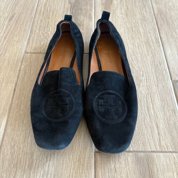 Tory Burch Leigh Loafer Womens 8.5 Black Suede Leather City Office Casual Wealth - Picture 1 of 9